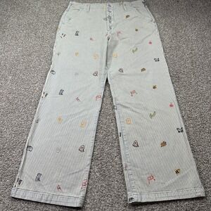 Anthropologie Slouchy Chino Pants Pilcro Striped Embroidered